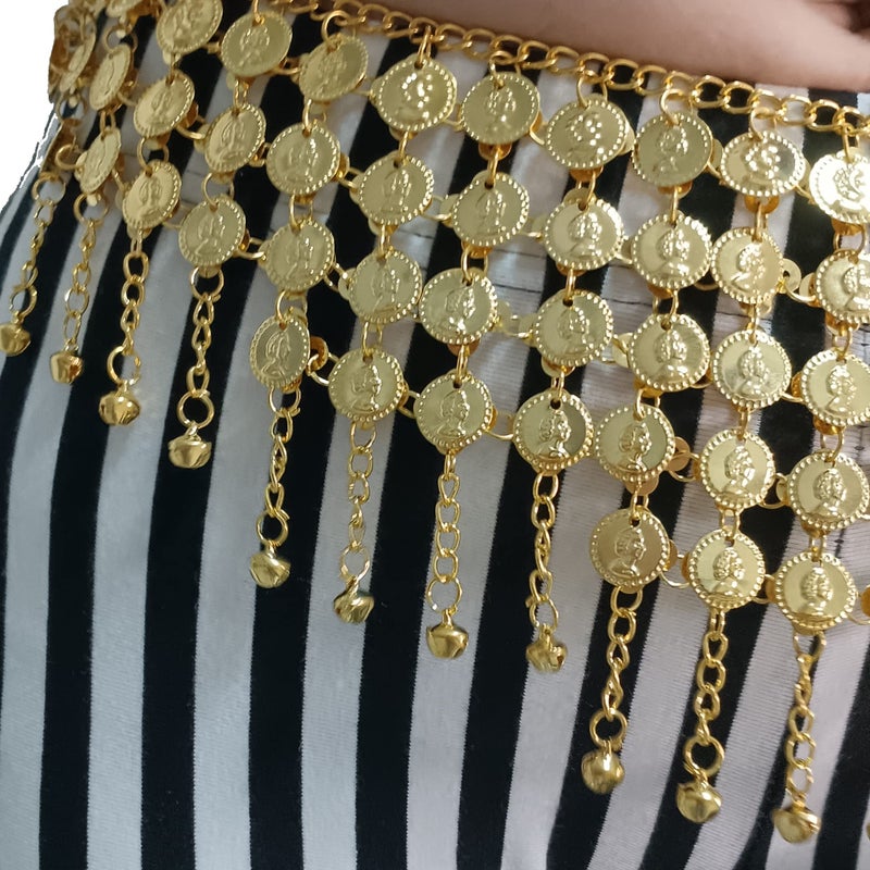 ZLTdream Women's Belly Dance Tower Shape Metal Hip Scarf Gold - Image 5